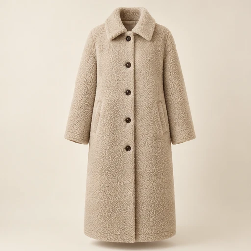 Moonlight Long Coat in Oatmeal Beige, front view
