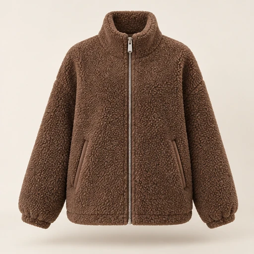 Teddy Zip Jacket in Cocoa Brown, front view