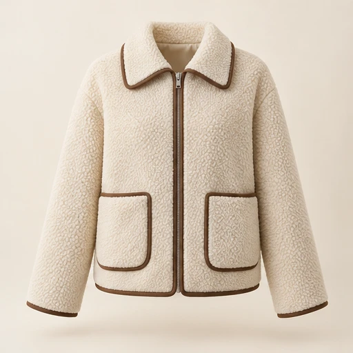 Cocoa Trim Jacket in Ivory / Cocoa, front view